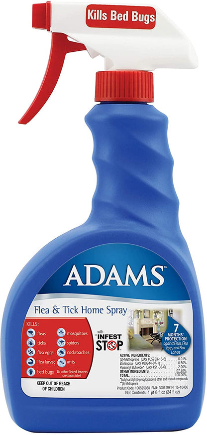 Flea and Tick Home Spray - Effectively kills fleas, flea eggs, flea larvae, bed bugs, and more - 24 ounces - Adams Adams 