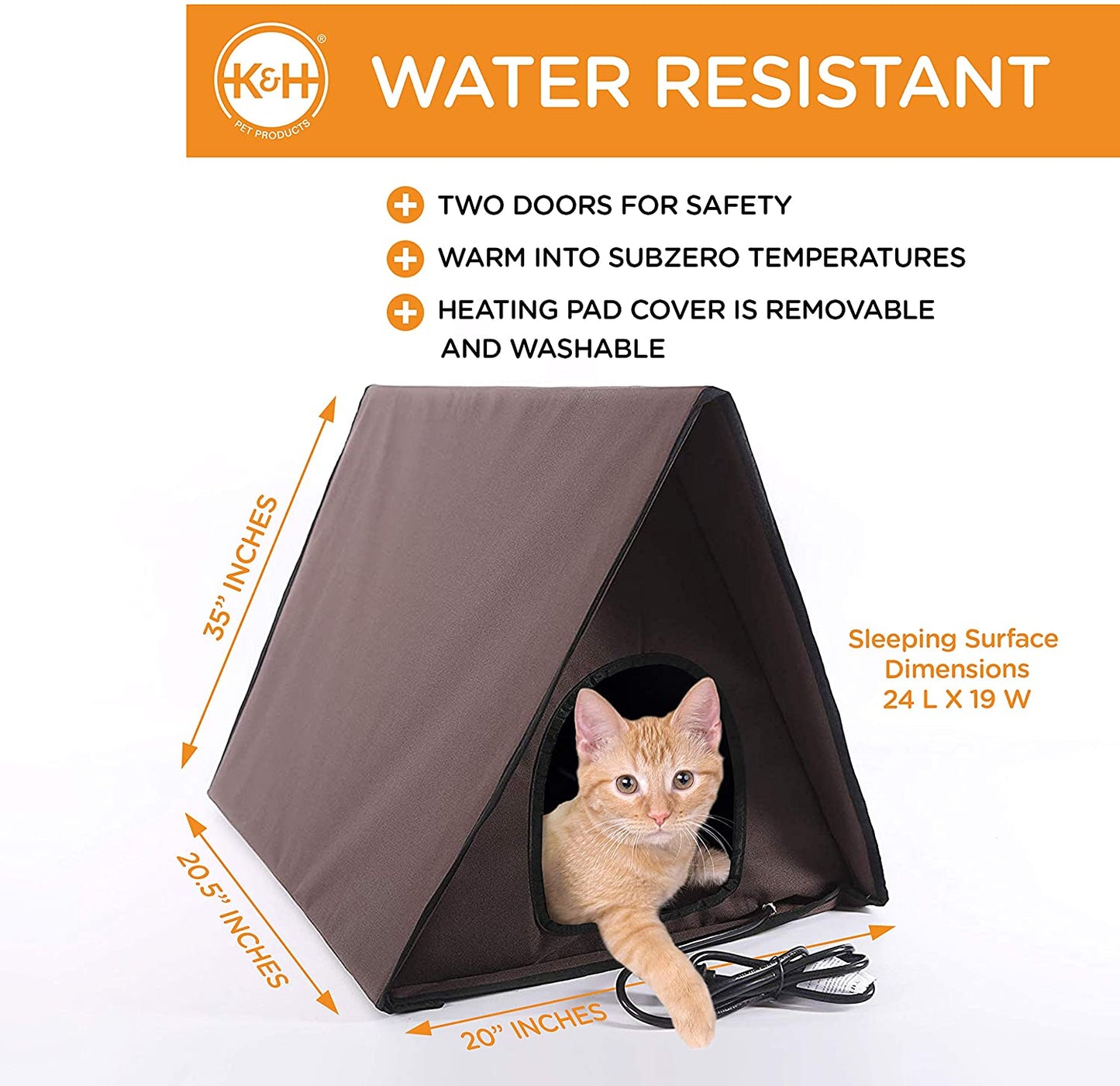 Waterproof Heated Outdoor Multi Kitty Cat House - Room for Up to 4 Cats - Multiple Kitty A-Frame - 35" x 20.5" x 20" - K&H Pet Products K&H Pet Products 
