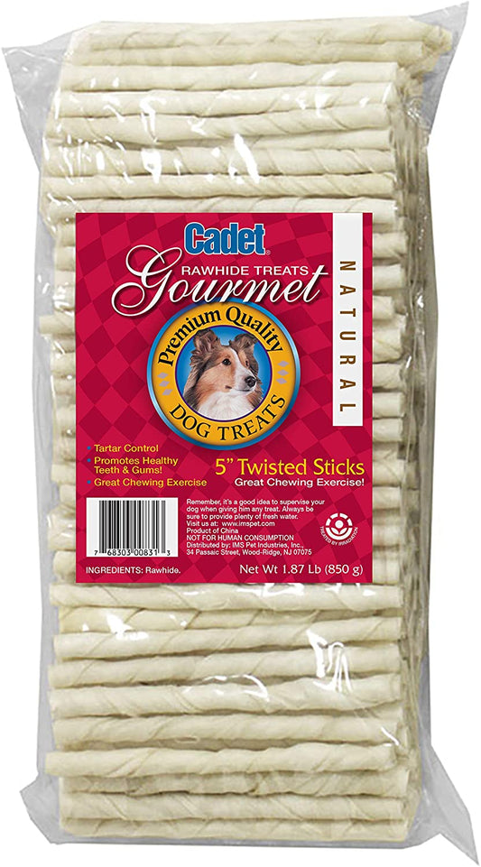Dog Natural Rawhide Treat Twist Sticks - 5 inches - 100 pack - Cadet Cadet 