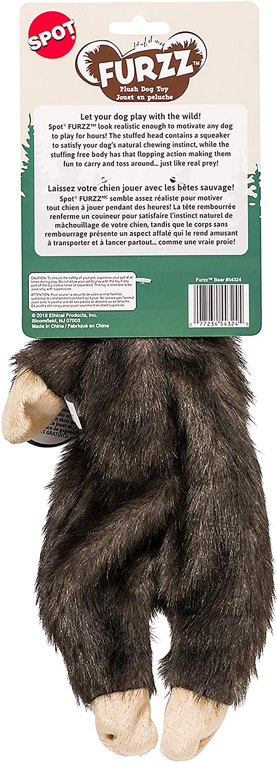 Stuffing Free Bear Dog Toy - Squeaky - Ethical Pet Products Furzz Plush Bear Dog Toys Ethical Pets 