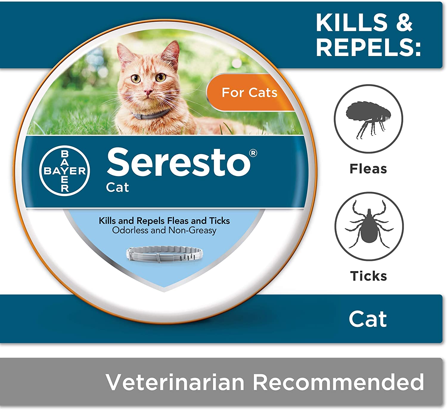 Flea and Tick Collar for Cats - 8-Month - Seresto Bayer 