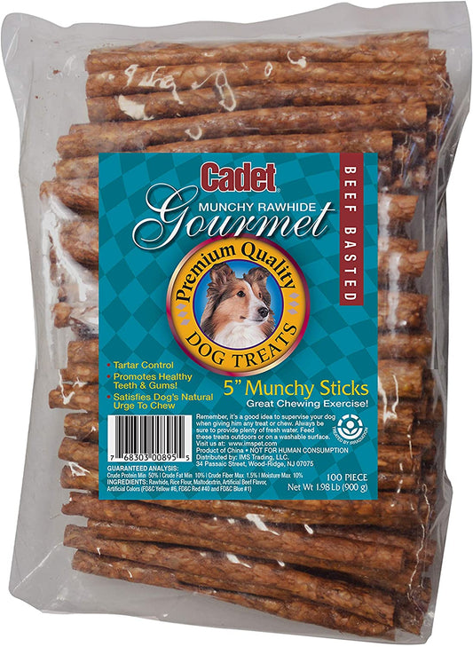 Cadet Rawhide Munchy Sticks Beef Basted 5 inches - 100 pack Cadet 