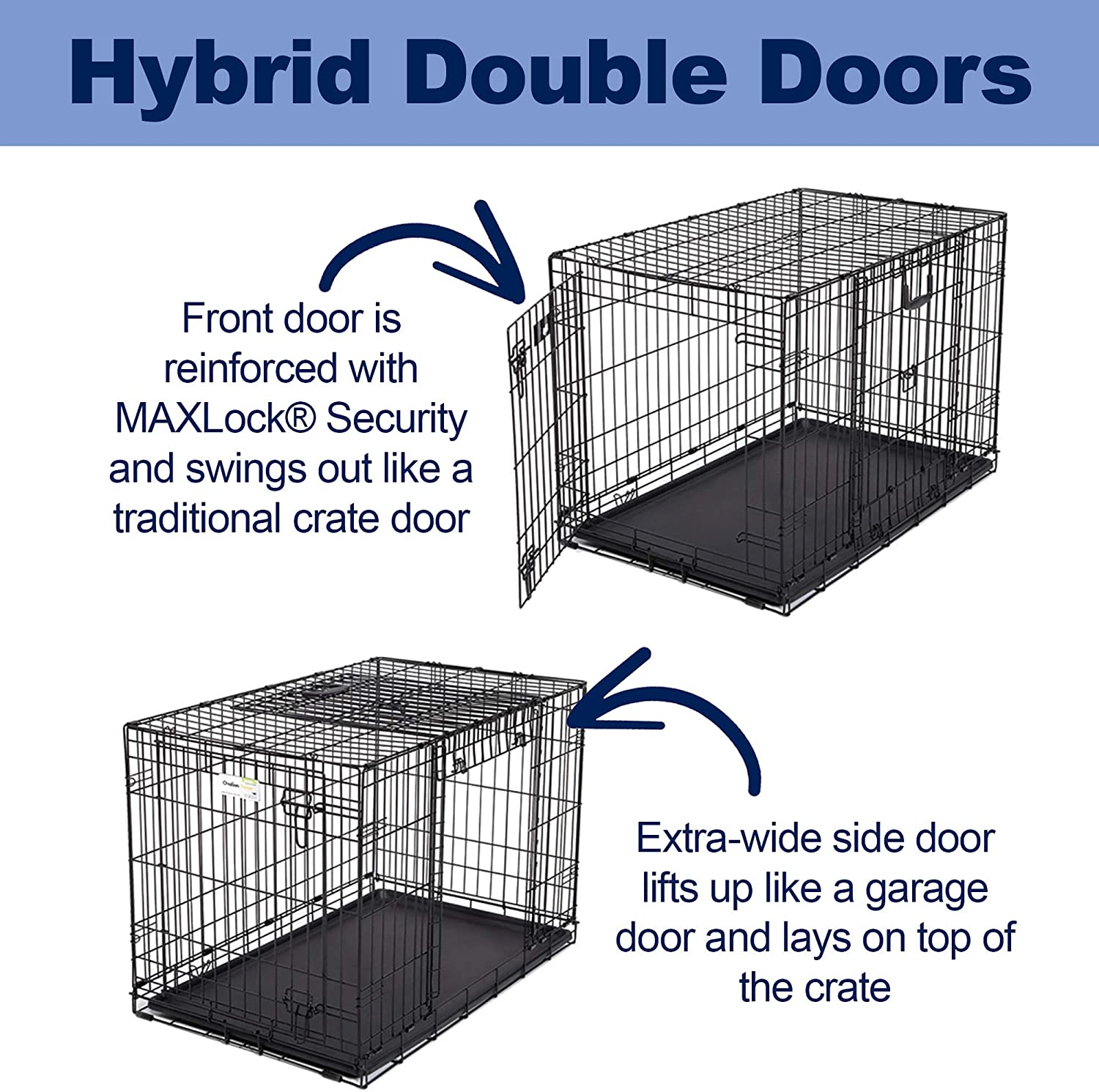 Folding Dog Crate - Ovation Double Door Crate with Up and Away Door Midwest 