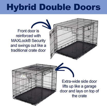 Folding Dog Crate - Ovation Double Door Crate with Up and Away Door Midwest 