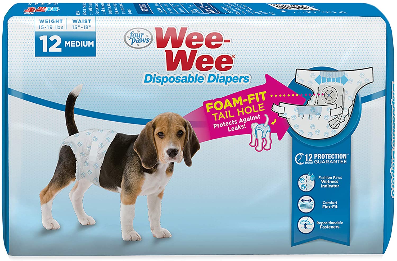 Disposable Dog Diapers - Wee-Wee Disposable Diapers - 12 pack Four Paws 