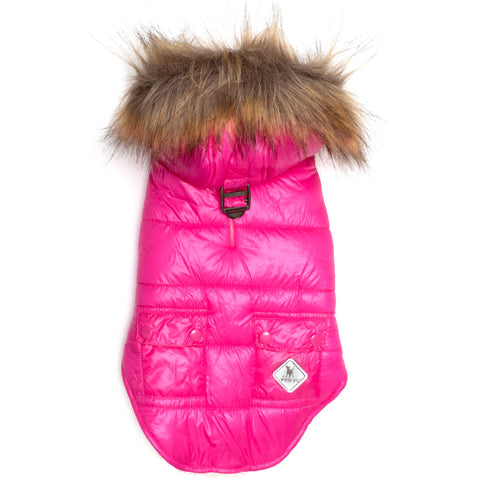 Pink Dog Jacket with Hood - The Worthy Dog Pink Telluride Puffer Hoodie Dog Sweaters TheWorthyDog 