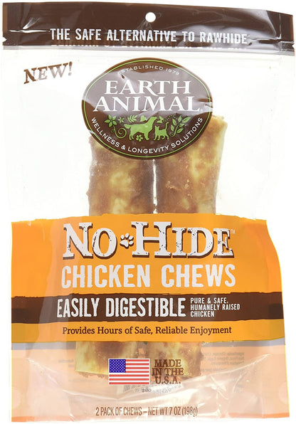 No Hide Chicken Dog Treats - Earth Animal No Hide Chicken Chews Dog Treats, 7", 2 Pack Earth Animal 