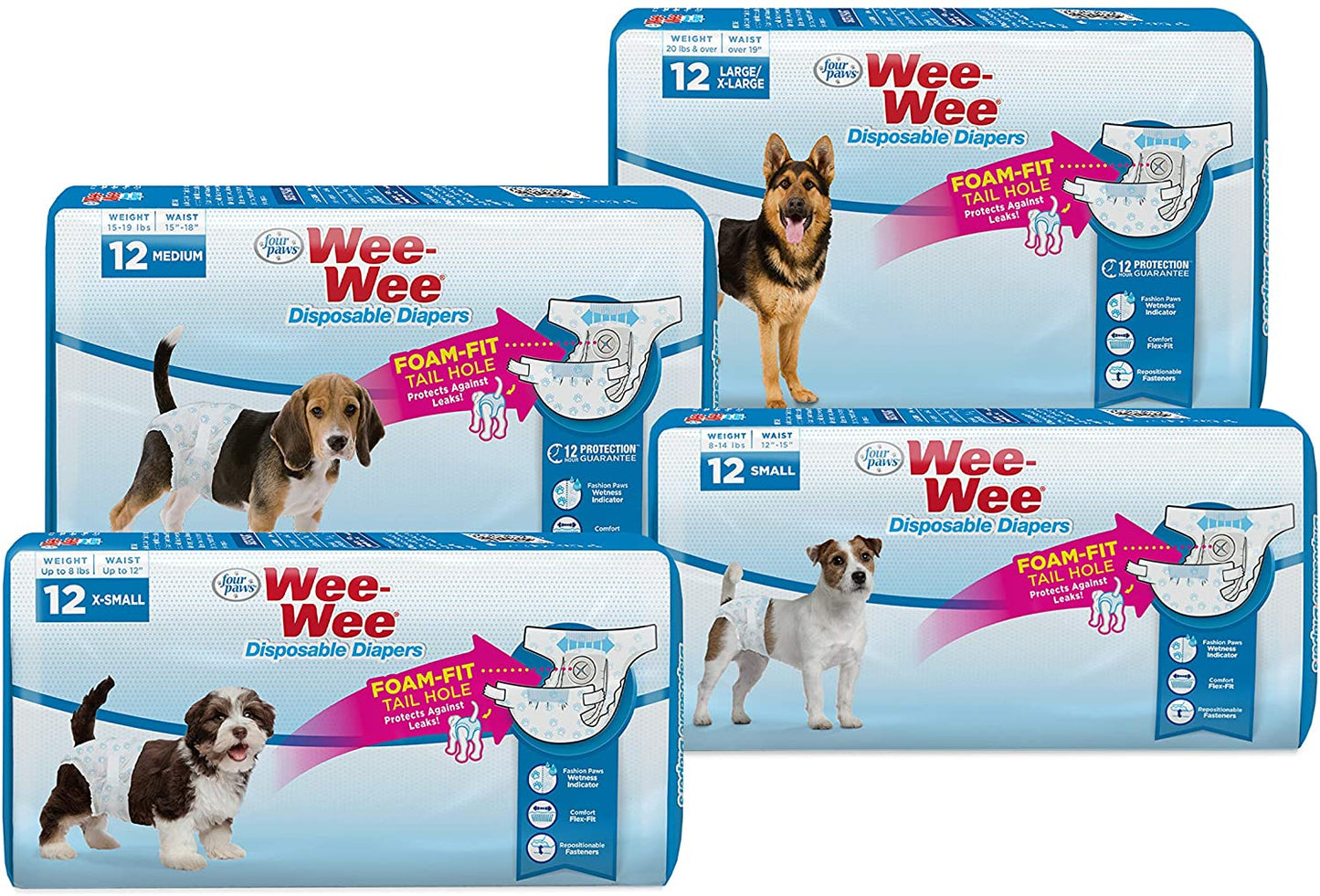 Disposable Dog Diapers - Wee-Wee Disposable Diapers - 12 pack Four Paws 