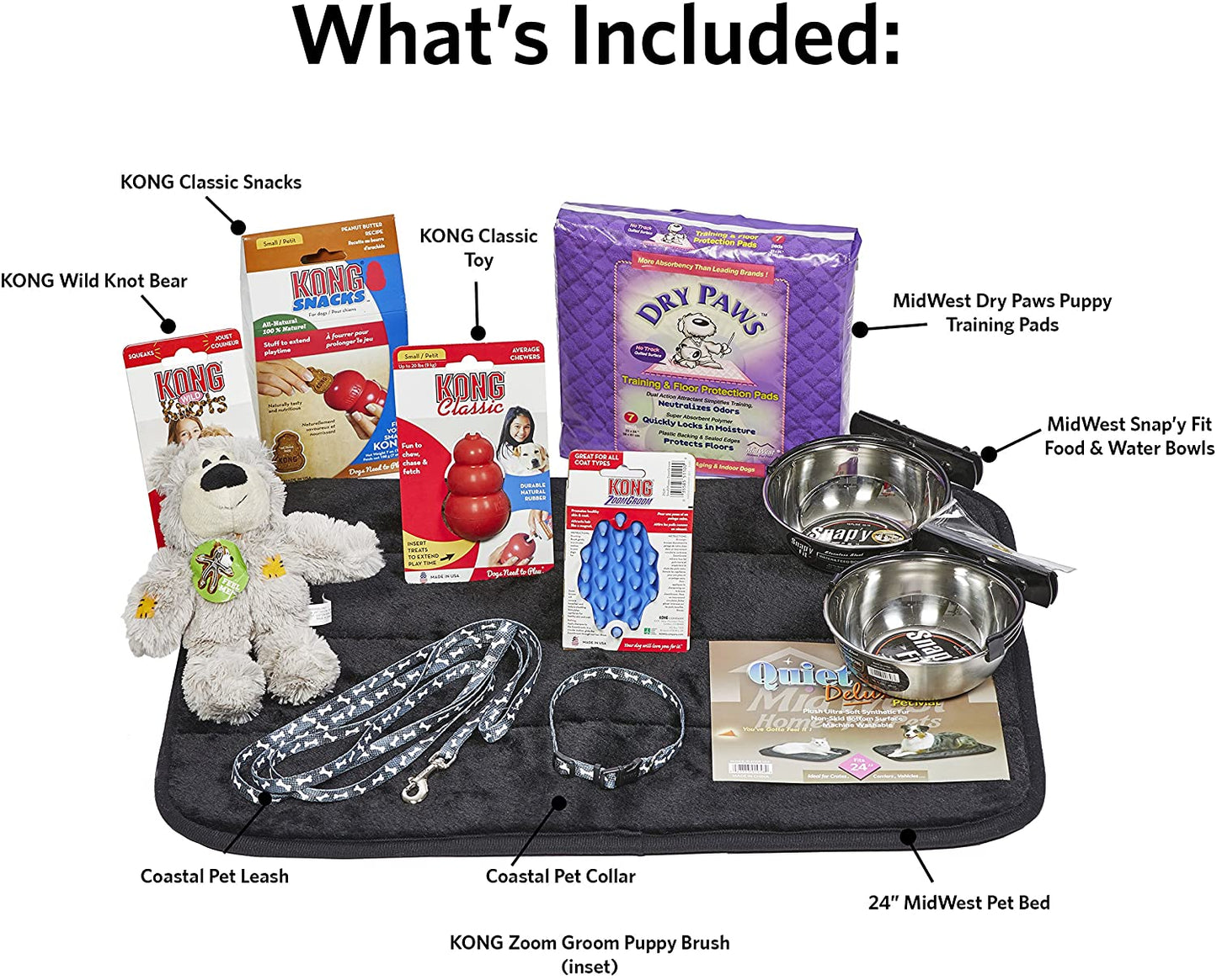 Puppy Starter Kit - Toys & Treats - Dog Leash & Collar - Dog Bowls, Dog Bed & Training Pads Midwest 
