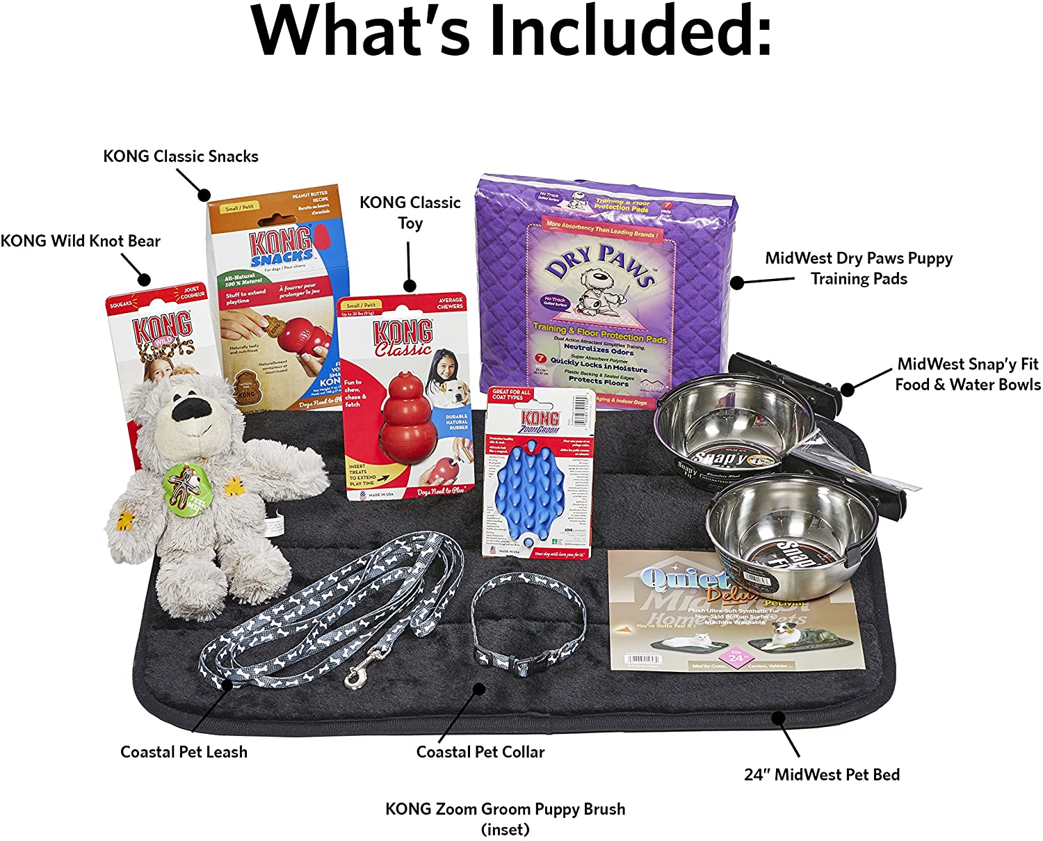 Puppy Starter Kit - Toys & Treats - Dog Leash & Collar - Dog Bowls, Dog Bed & Training Pads Midwest 