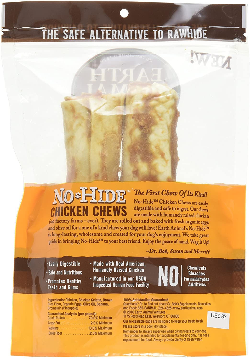 No Hide Chicken Dog Treats - Earth Animal No Hide Chicken Chews Dog Treats, 7", 2 Pack Earth Animal 