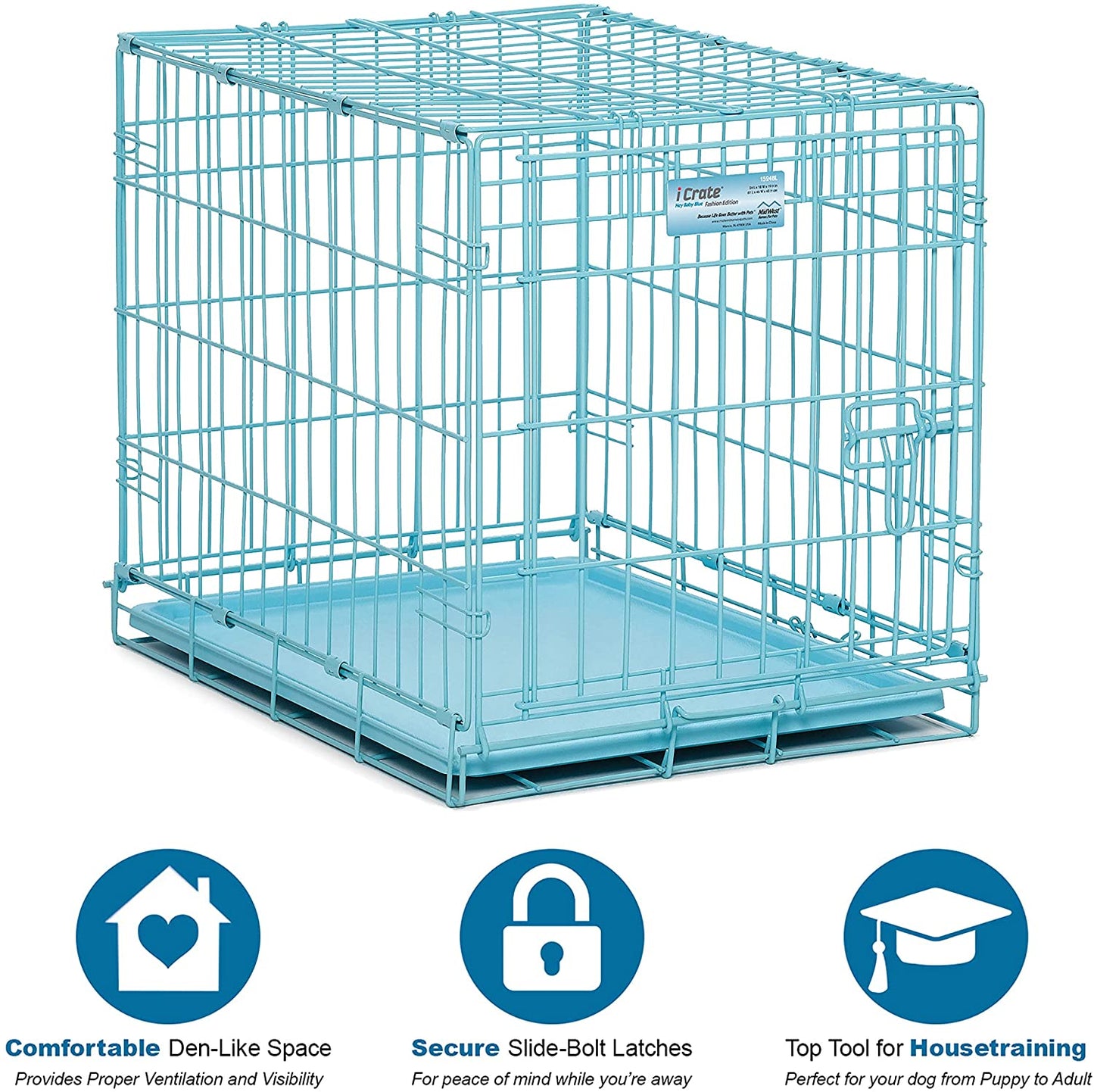 24" Folding Metal Dog Crate for Small Dogs - iCrate Single Door Dog Crate - 24L x 18W x 19H Midwest 