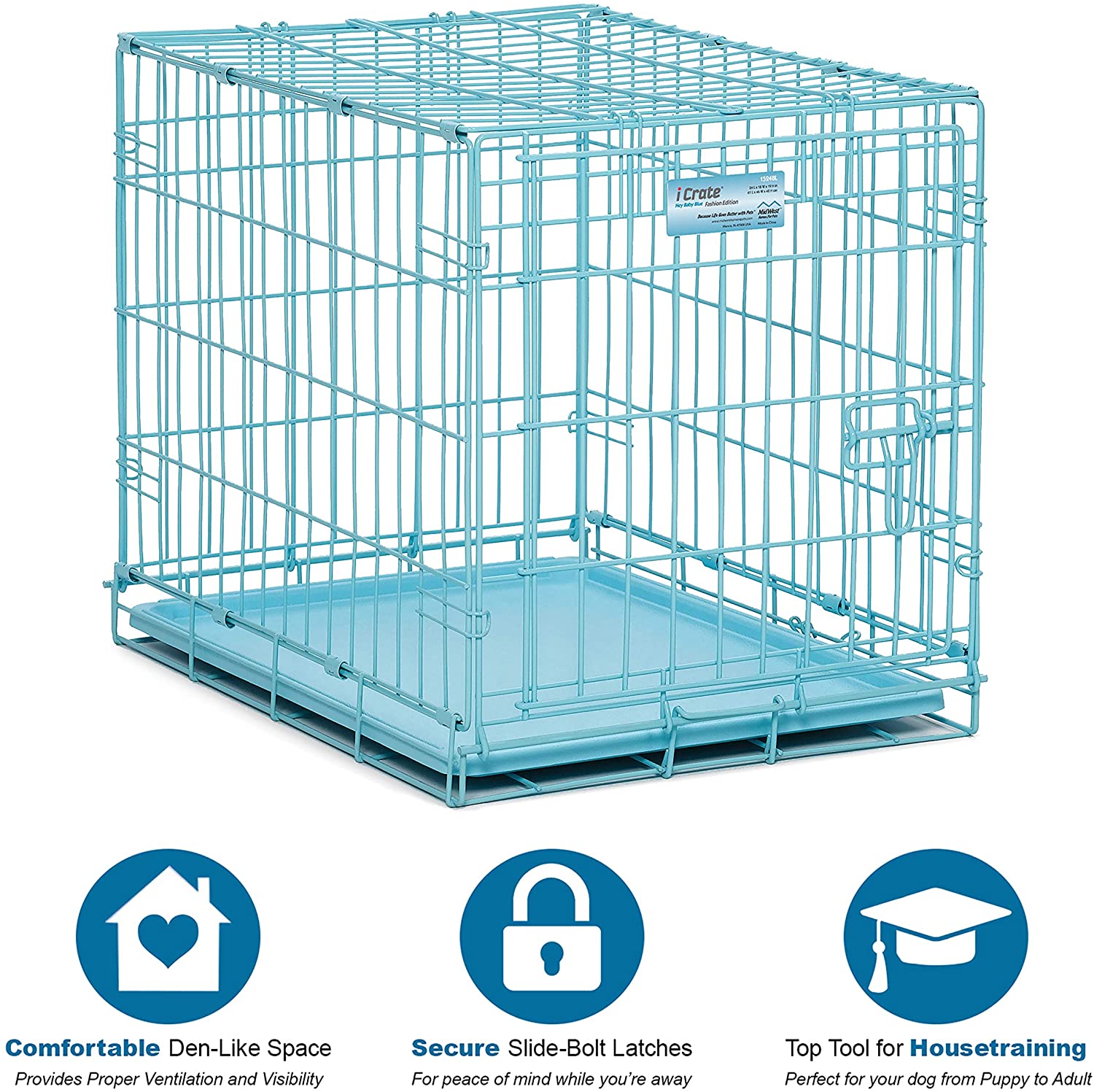 24" Folding Metal Dog Crate for Small Dogs - iCrate Single Door Dog Crate - 24L x 18W x 19H Midwest 