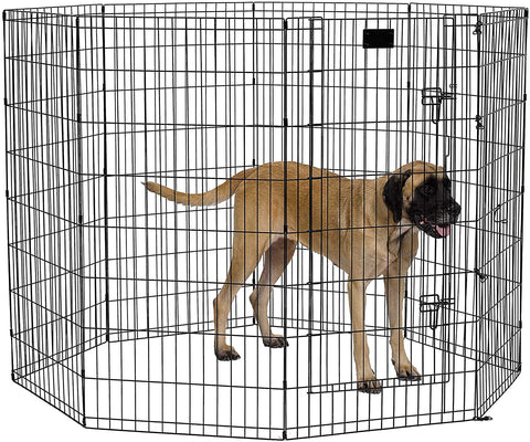 Foldable Metal Exercise Pet Playpen with Walk-Thru Door - 8 Panels - Midwest Homes for Pets Midwest XXL - 48" Height Black 
