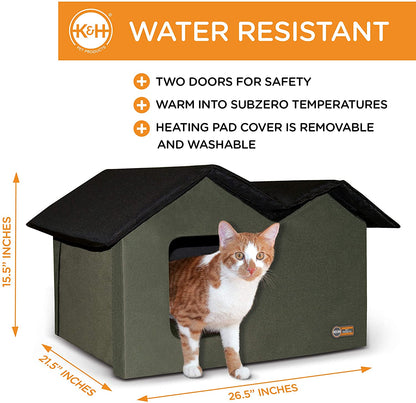 Outdoor Heated Cat House - Extra-Wide - Red - 26.5" x 15.5" x 21.5" K&H Pet Products 
