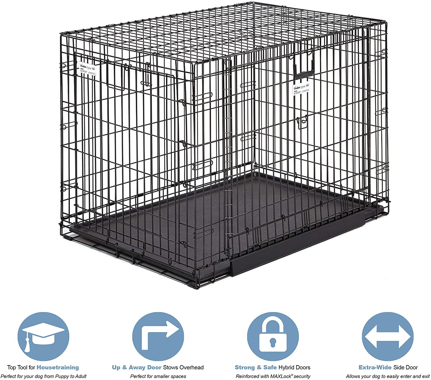 Folding Dog Crate - Ovation Double Door Crate with Up and Away Door Midwest 
