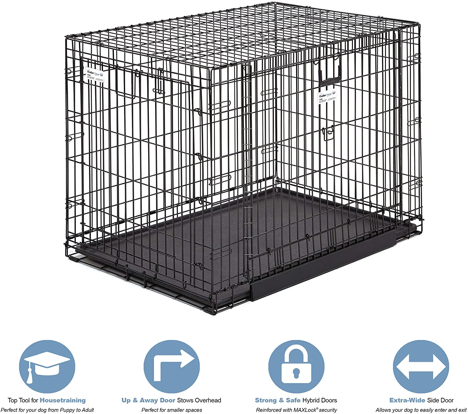 Folding Dog Crate - Ovation Double Door Crate with Up and Away Door Midwest 