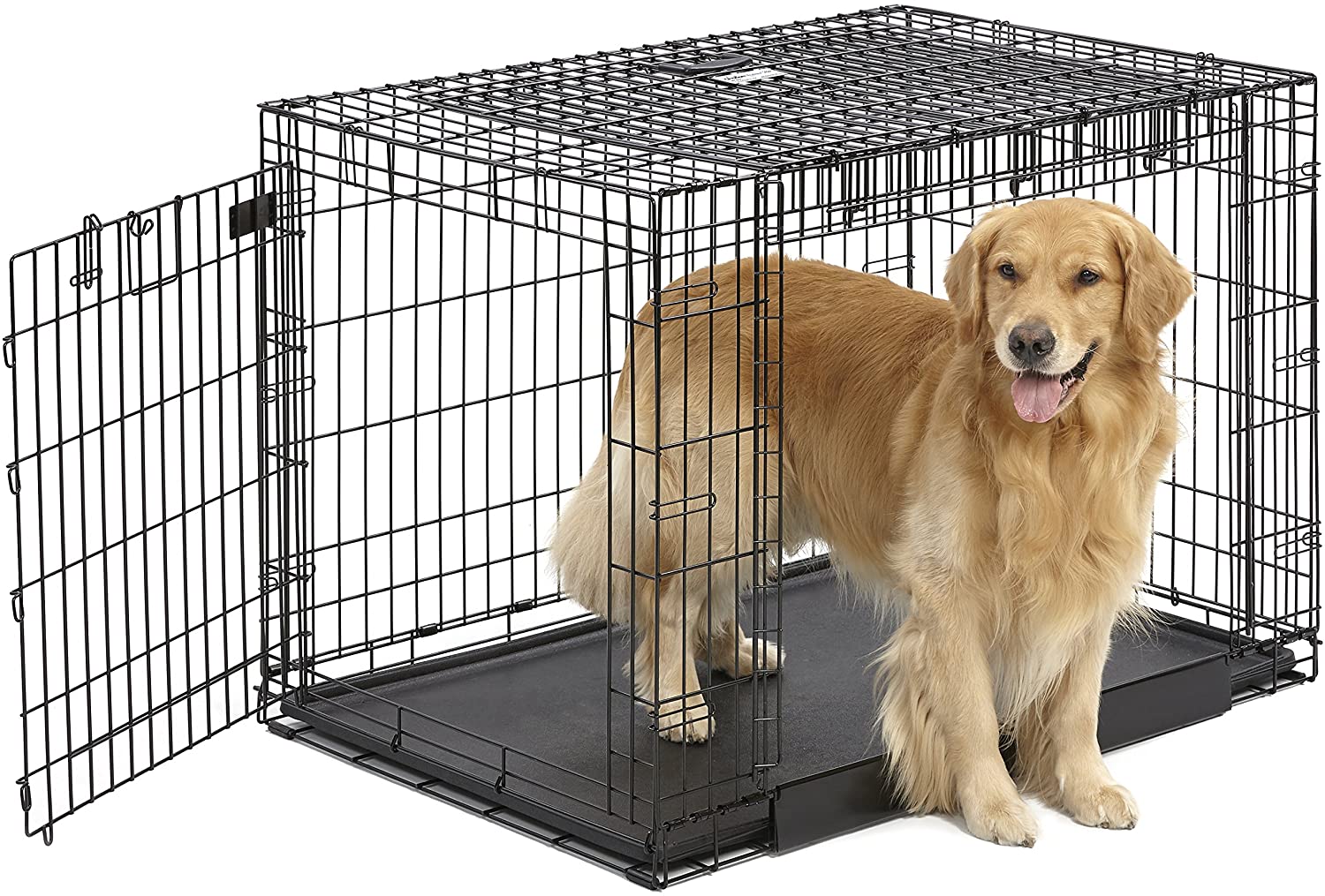 Folding Dog Crate - Ovation Double Door Crate with Up and Away Door Midwest Large - 43.75" x 28.25" x 30.50" 