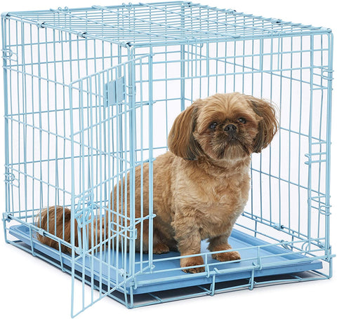 24" Folding Metal Dog Crate for Small Dogs - iCrate Single Door Dog Crate - 24L x 18W x 19H Midwest Blue 
