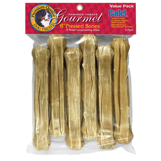 Pressed Rawhide Bones 8 inches 6 pack Cadet 