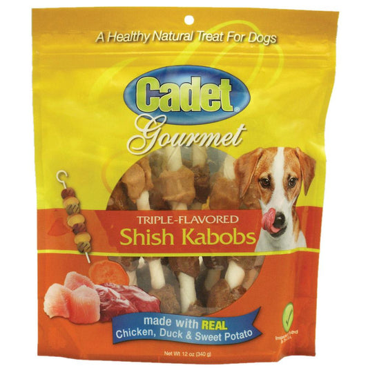 Gourmet Rawhide Shish Kabob Triple Flavor Treats Chicken, Duck and Sweet Potato 12 ounces Cadet 