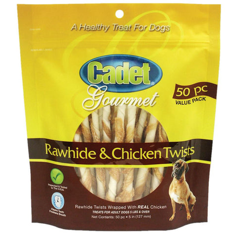 Premium Gourmet Rawhide and Chicken Twists Treats 50 pack Cadet 