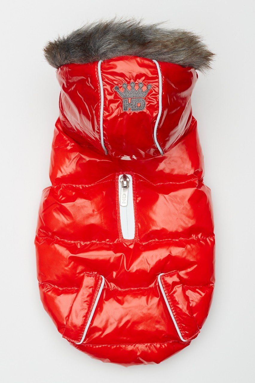 Red Winter Dog Jacket with Hood - Hip Doggie Elite Reflective Coat - Red Hip Doggie 