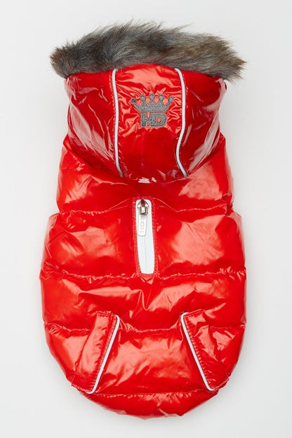 Red Winter Dog Jacket with Hood - Hip Doggie Elite Reflective Coat - Red Hip Doggie 