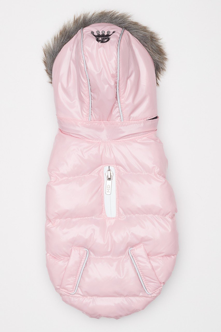Pink Winter Dog Jacket with Hood - Hip Doggie Elite Reflective Coat - Ice Pink Hip Doggie 
