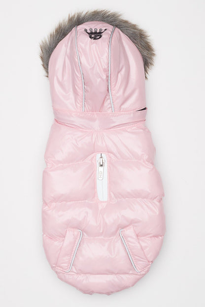 Pink Winter Dog Jacket with Hood - Hip Doggie Elite Reflective Coat - Ice Pink Hip Doggie 
