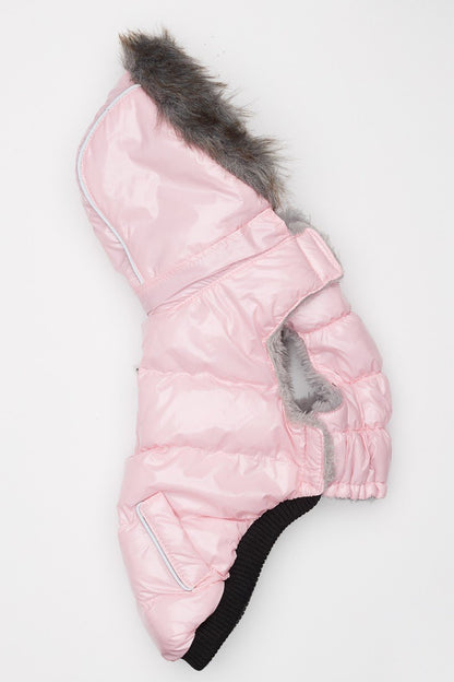 Pink Winter Dog Jacket with Hood - Hip Doggie Elite Reflective Coat - Ice Pink Hip Doggie 