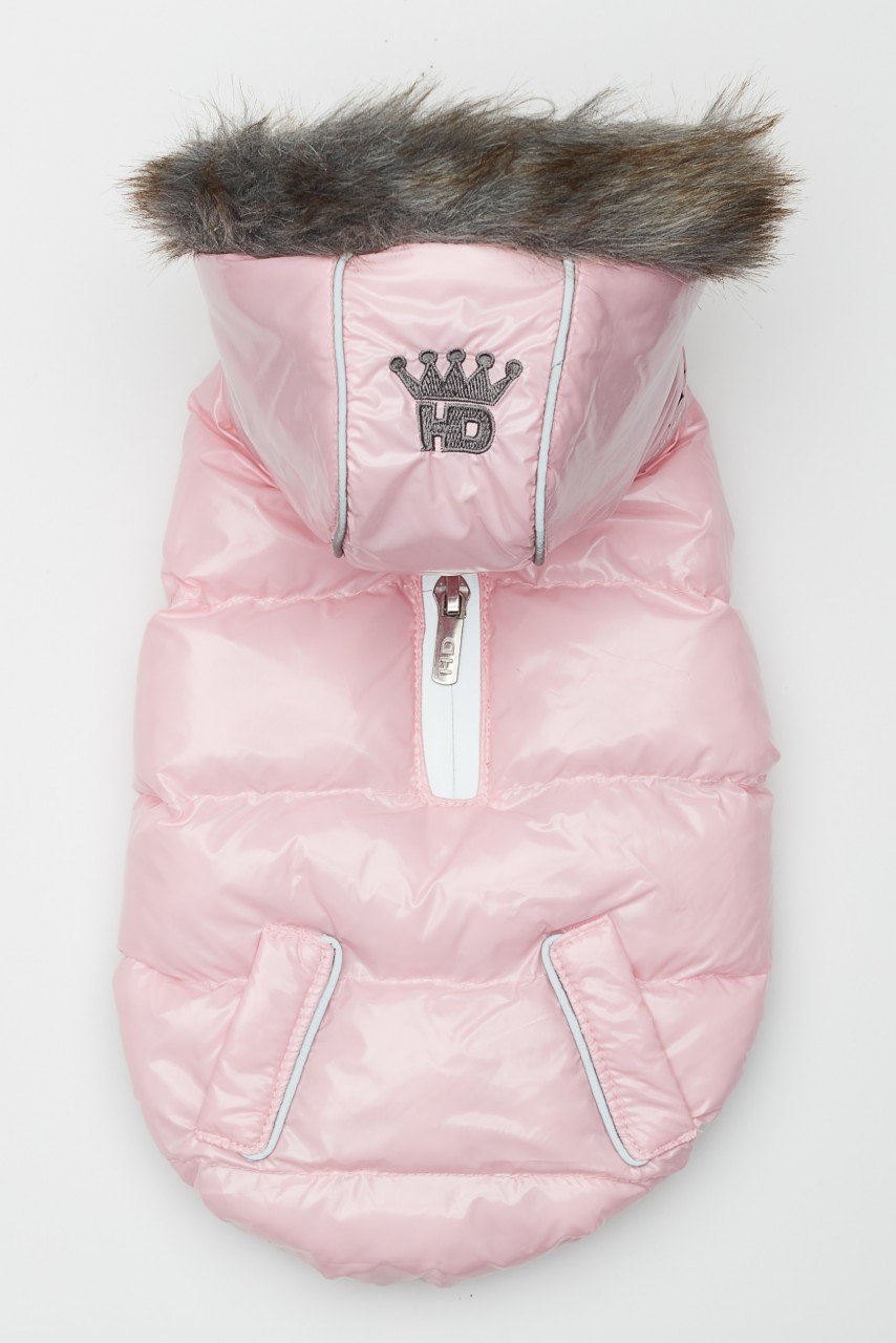 Pink Winter Dog Jacket with Hood - Hip Doggie Elite Reflective Coat - Ice Pink Hip Doggie 