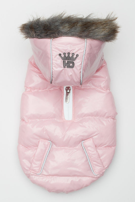 Pink Winter Dog Jacket with Hood - Hip Doggie Elite Reflective Coat - Ice Pink Hip Doggie 
