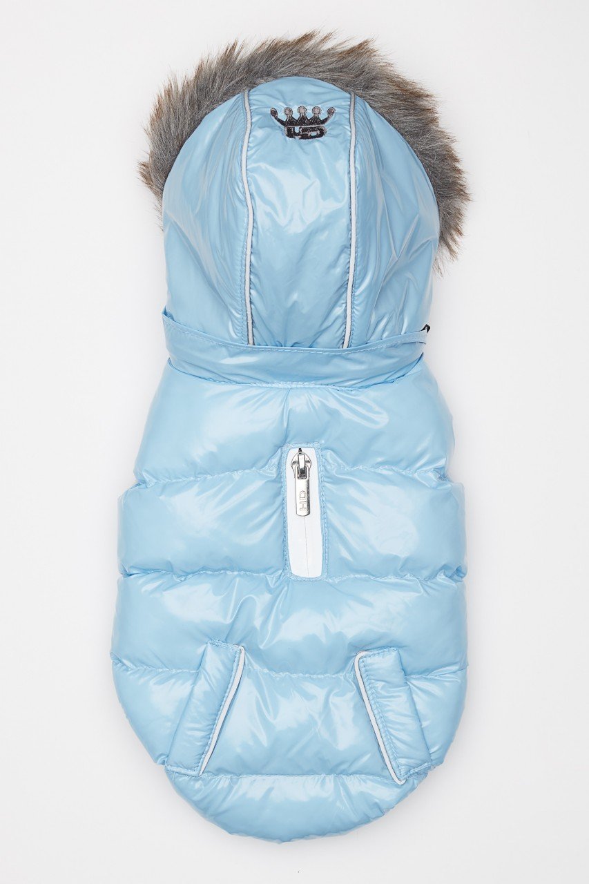 Blue Winter Dog Jacket with Hood - Hip Doggie Elite Reflective Coat - Ice Blue Hip Doggie 