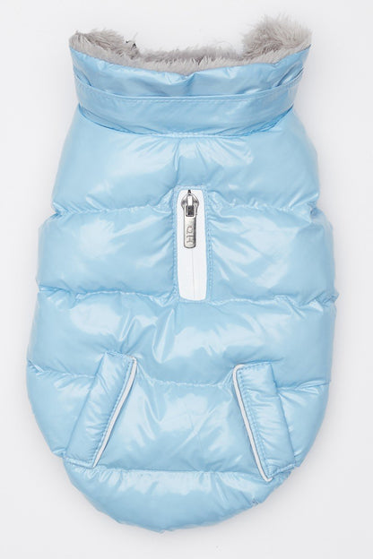 Blue Winter Dog Jacket with Hood - Hip Doggie Elite Reflective Coat - Ice Blue Hip Doggie 