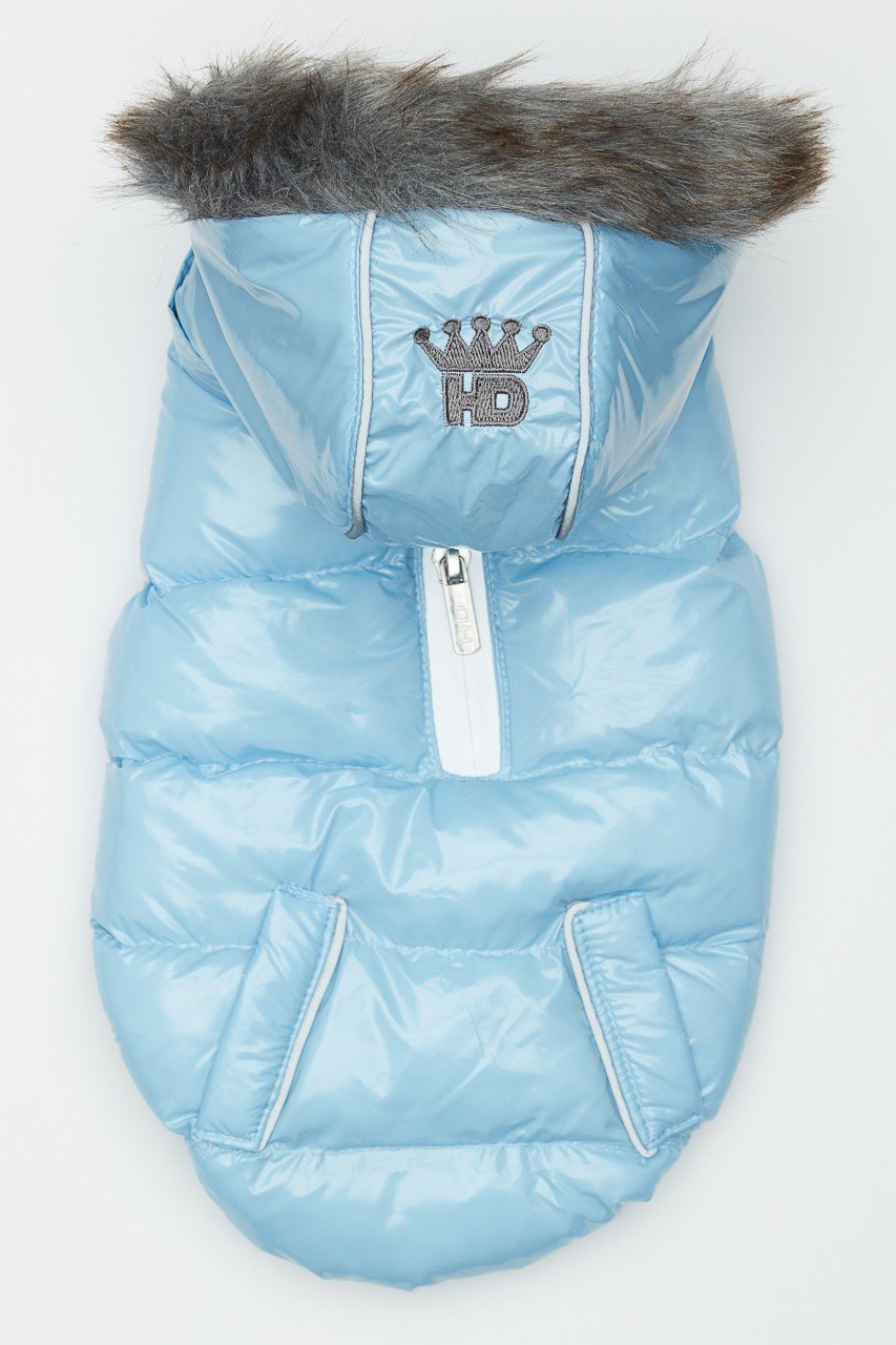 Blue Winter Dog Jacket with Hood - Hip Doggie Elite Reflective Coat - Ice Blue Hip Doggie 