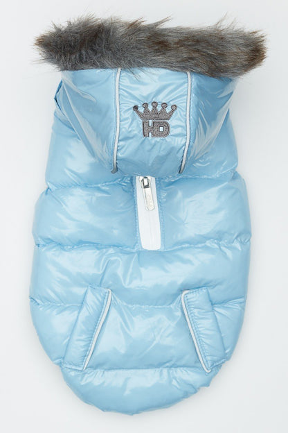 Blue Winter Dog Jacket with Hood - Hip Doggie Elite Reflective Coat - Ice Blue Hip Doggie 