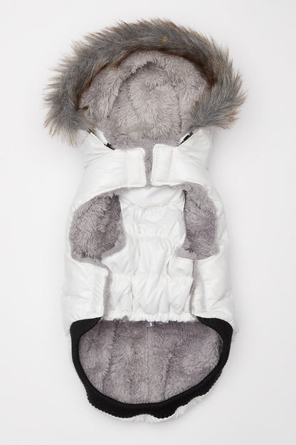 White Winter Dog Jacket with Hood - Hip Doggie Elite Reflective Coat - White Hip Doggie 