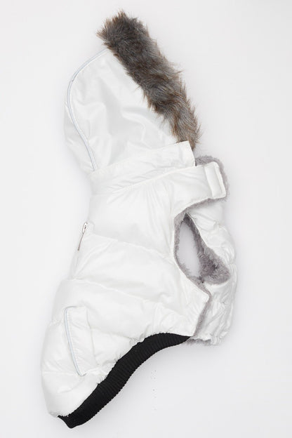 White Winter Dog Jacket with Hood - Hip Doggie Elite Reflective Coat - White Hip Doggie 