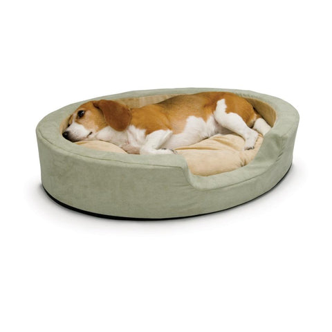 Thermo Snuggly Sleeper Oval Pet Bed K&H Pet Products Medium - 26″ x 20″ x 5″ Sage 