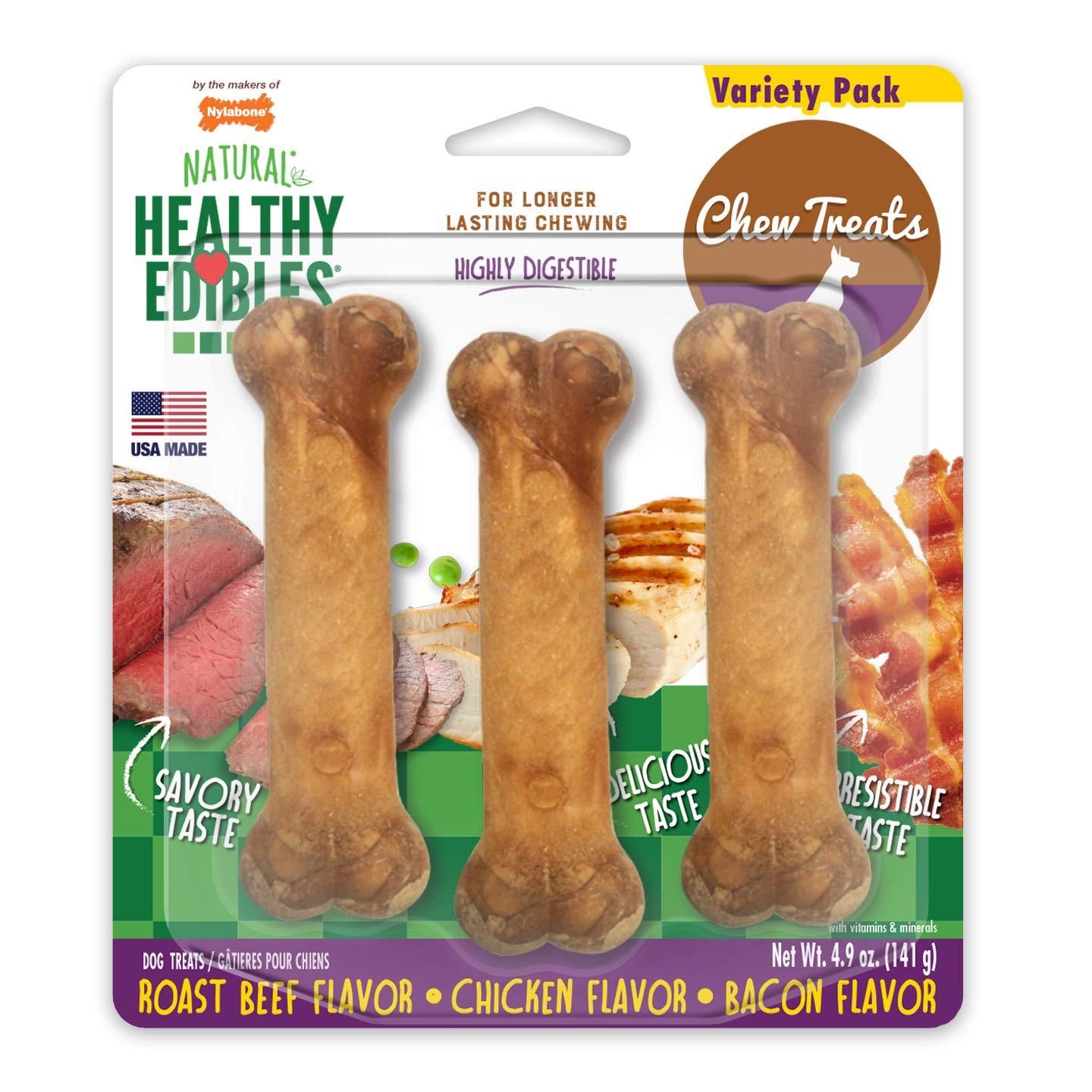 Healthy Edibles Longer Lasting Roast Beef, Chicken and Bacon Treats Regular 3 count Nylabone 