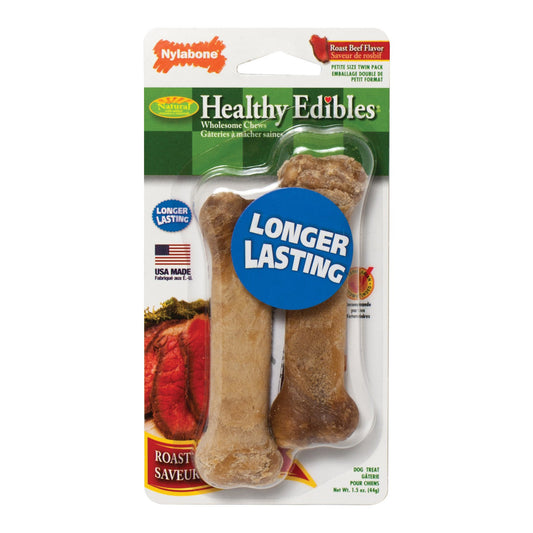 Healthy Edibles Longer Lasting Beef Treats Petite 2 count Nylabone 