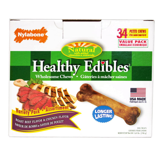 Healthy Edibles Longer Lasting Roast Beef and Chicken Treats Petite 34 count Nylabone 