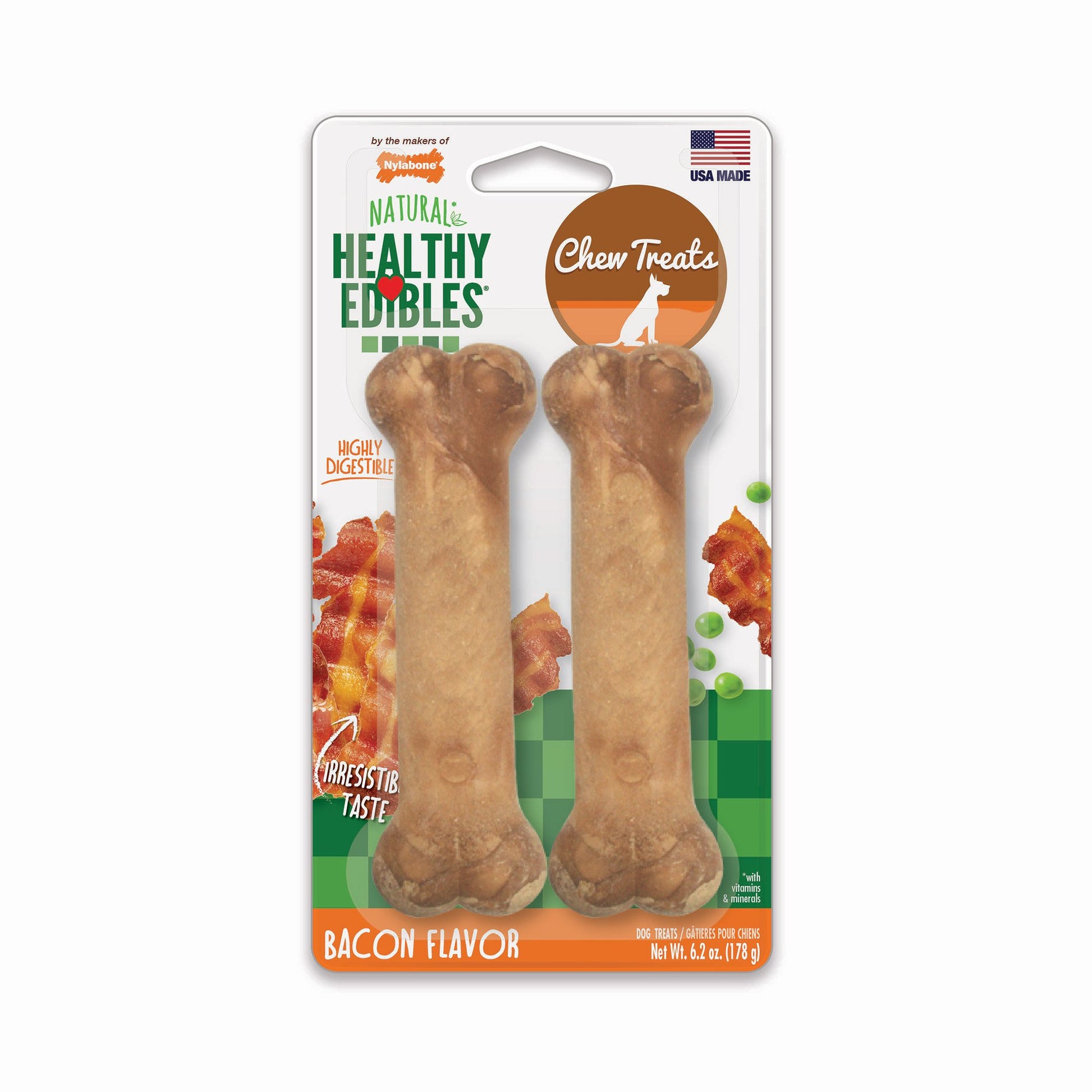 Healthy Edibles Longer Lasting Bacon Treats Wolf 2 count Nylabone 
