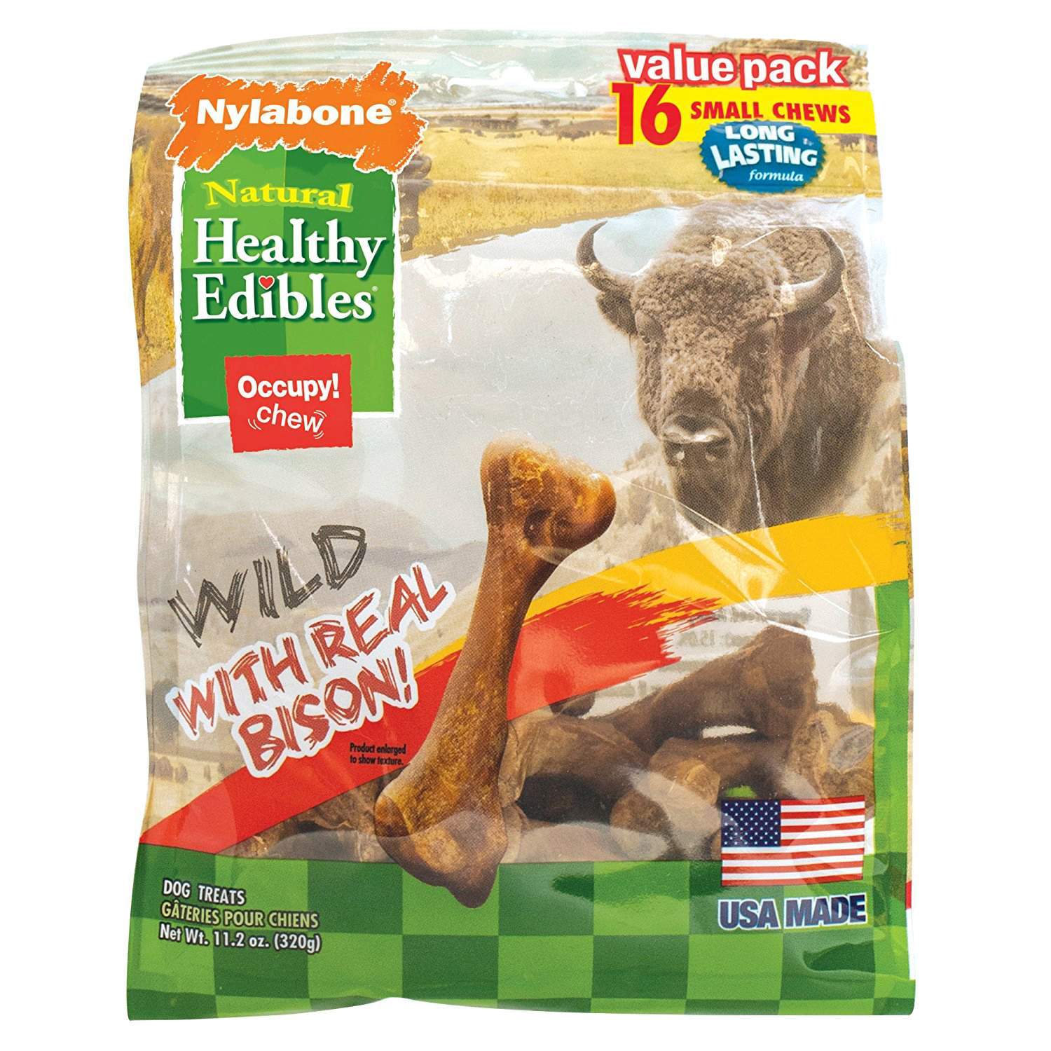 Healthy Edibles Wild Chew Treats Bison Small 16 count Nylabone 