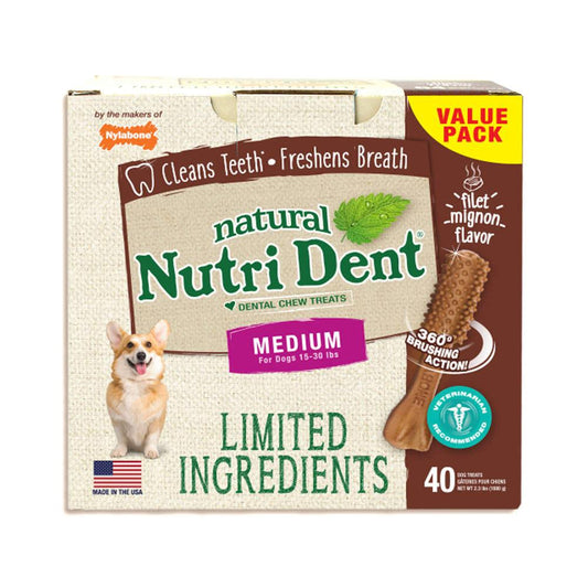 Nutri Dent Limited Ingredient Dental Chews Filet Mignon Medium 40 count Nylabone 