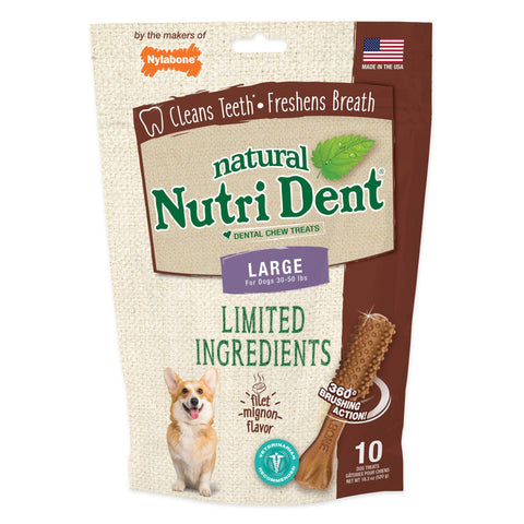 Nutri Dent Limited Ingredient Dental Chews Filet Mignon Large 10 count Nylabone 