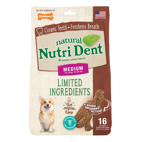 Nutri Dent Limited Ingredient Dental Chews Filet Mignon T-Rex Medium 16 count Nylabone 