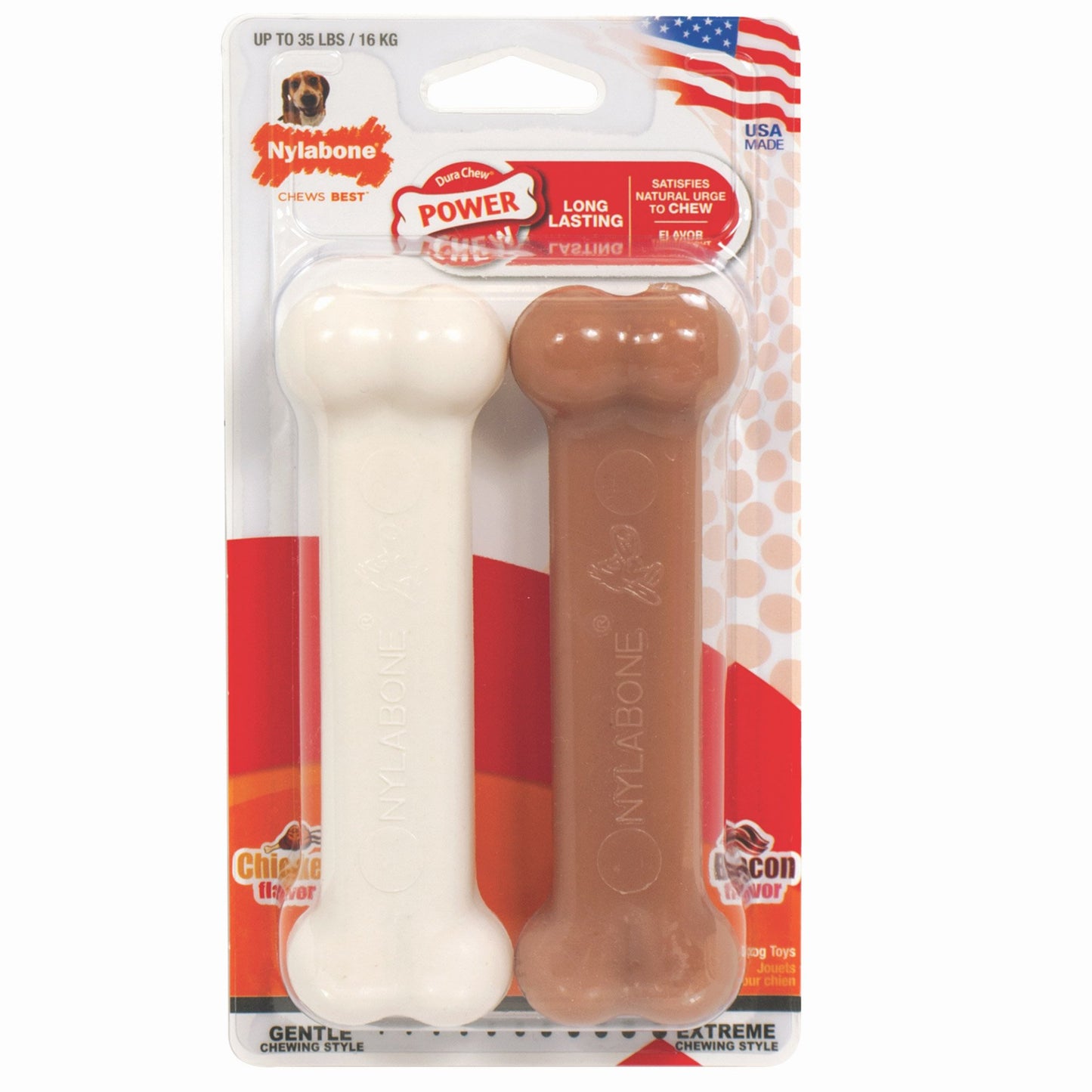 Power Chew Bacon and Chicken Dog Toy 2 pack Nylabone 