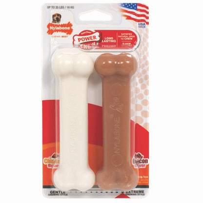 Power Chew Bacon and Chicken Dog Toy 2 pack Nylabone 